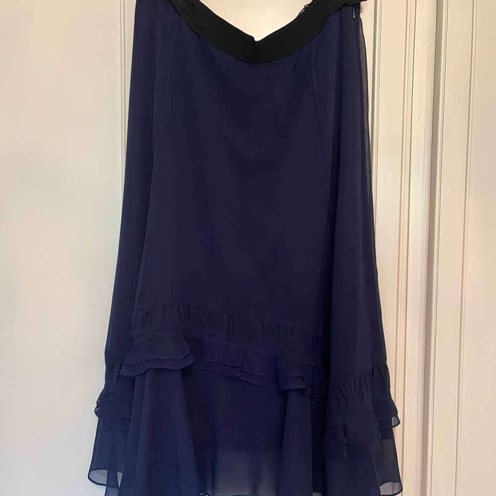 Coach Navy High-Low Ruffle Hem Skirt